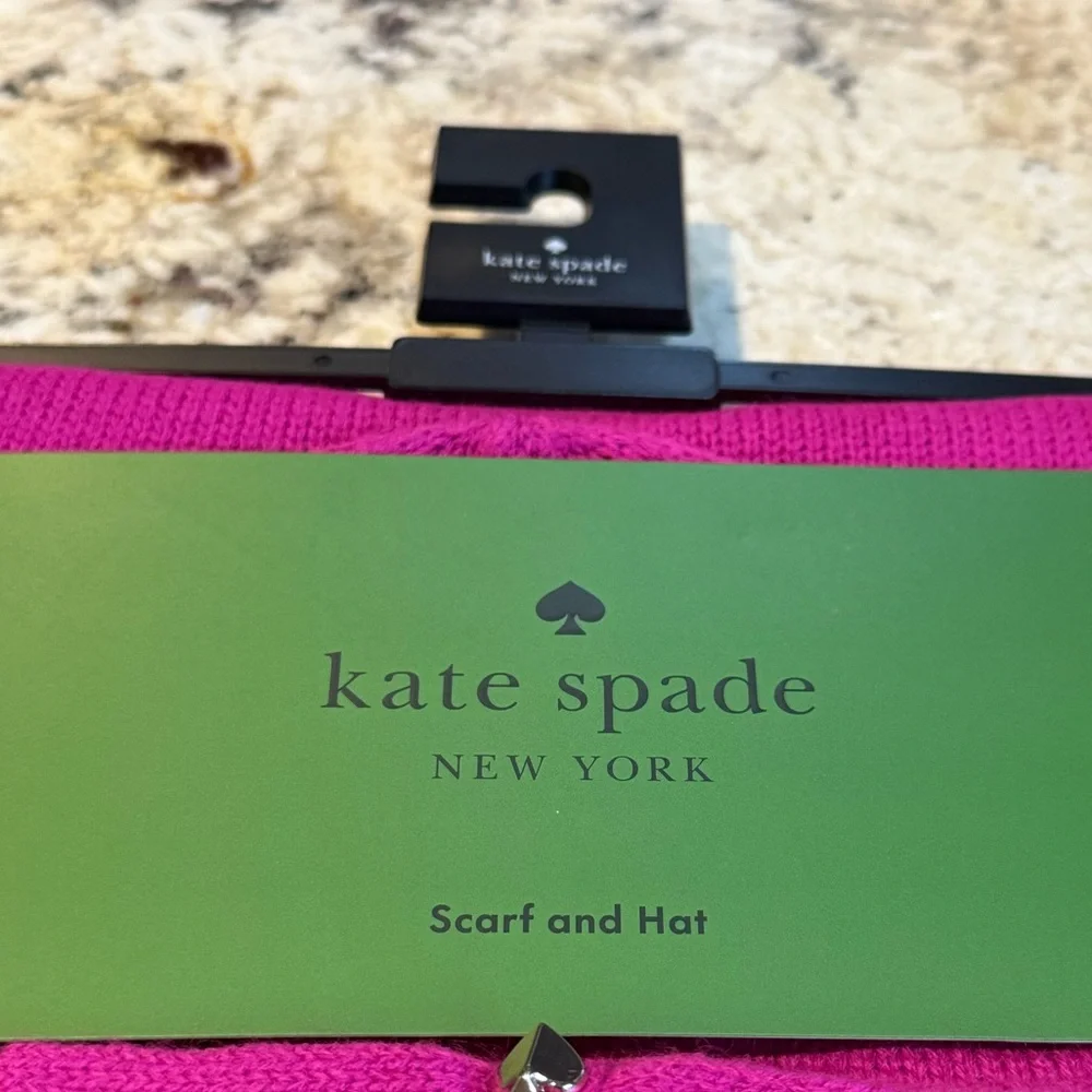 NEW kate spade new york Jeweled Bow Knit Beanie & Scarf Set In Marker Pink - Picture 4 of 9